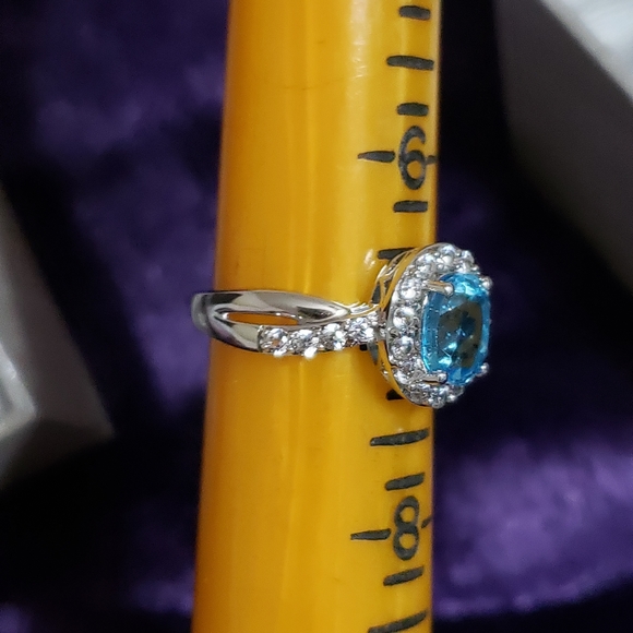 Zales Sterling Silver Blue Topaz w/white Sapphires Ring and Necklace set.  SZ 7 - Picture 5 of 13